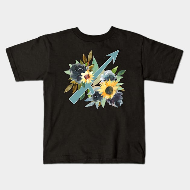 Sagittarius Horoscope Zodiac Blue Sunflower Design Kids T-Shirt by bumblefuzzies